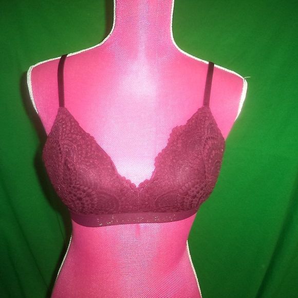 VICTORIA'S SECRET~BRA LINED NO WIRE BURGUNDY LACE PADDED-WOMENS SIZE 32C - Picture 1 of 5